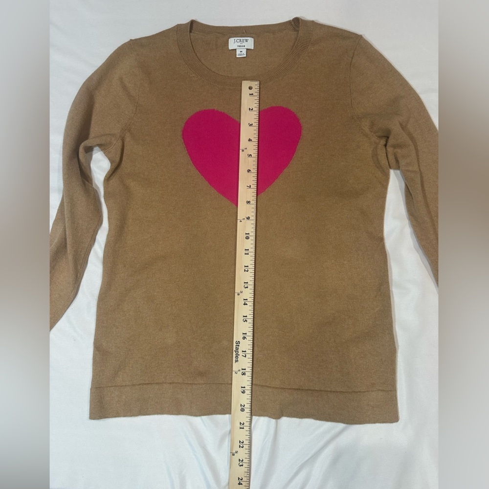 J. Crew Women's Light brown /Tan Long Sleeve w/ Pink Heart- medium- Cotton - Picture 6 of 14